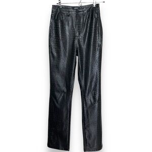 Misguided Vegan Leather Croc Print Slim Straight Pants Black Size US 2